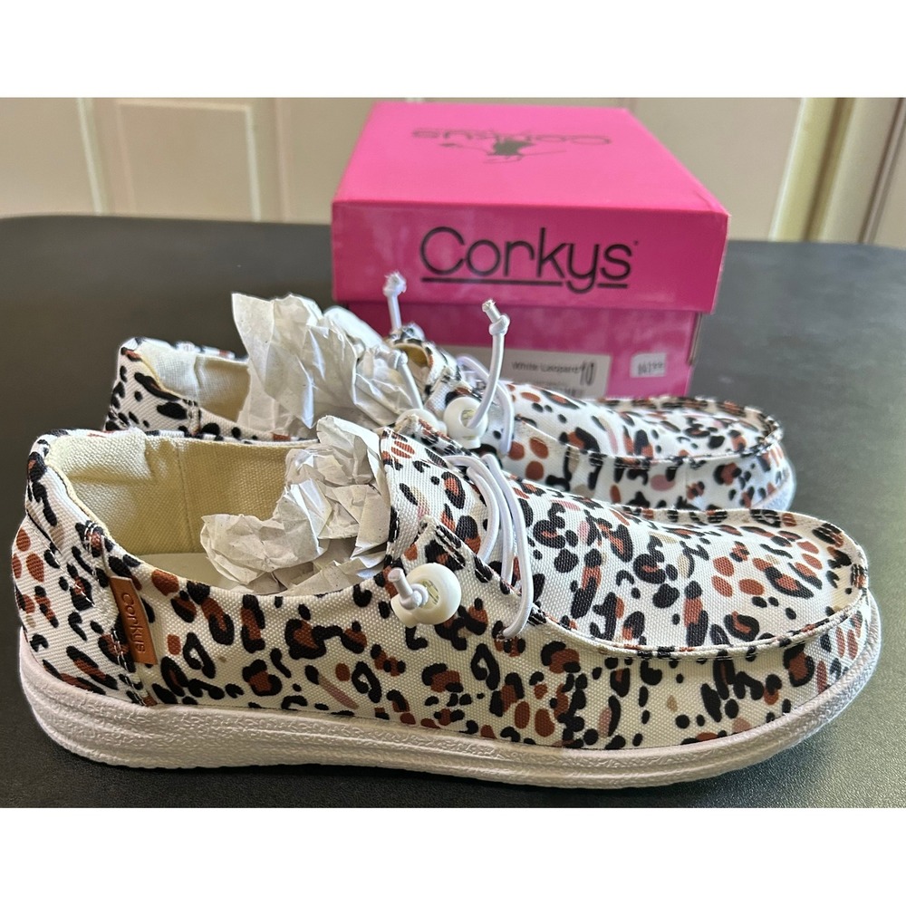 Corky's Kayak Boat Shoes Women 10 White Leopard Print Canvas Loafers Slip On NEW - Picture 7 of 9